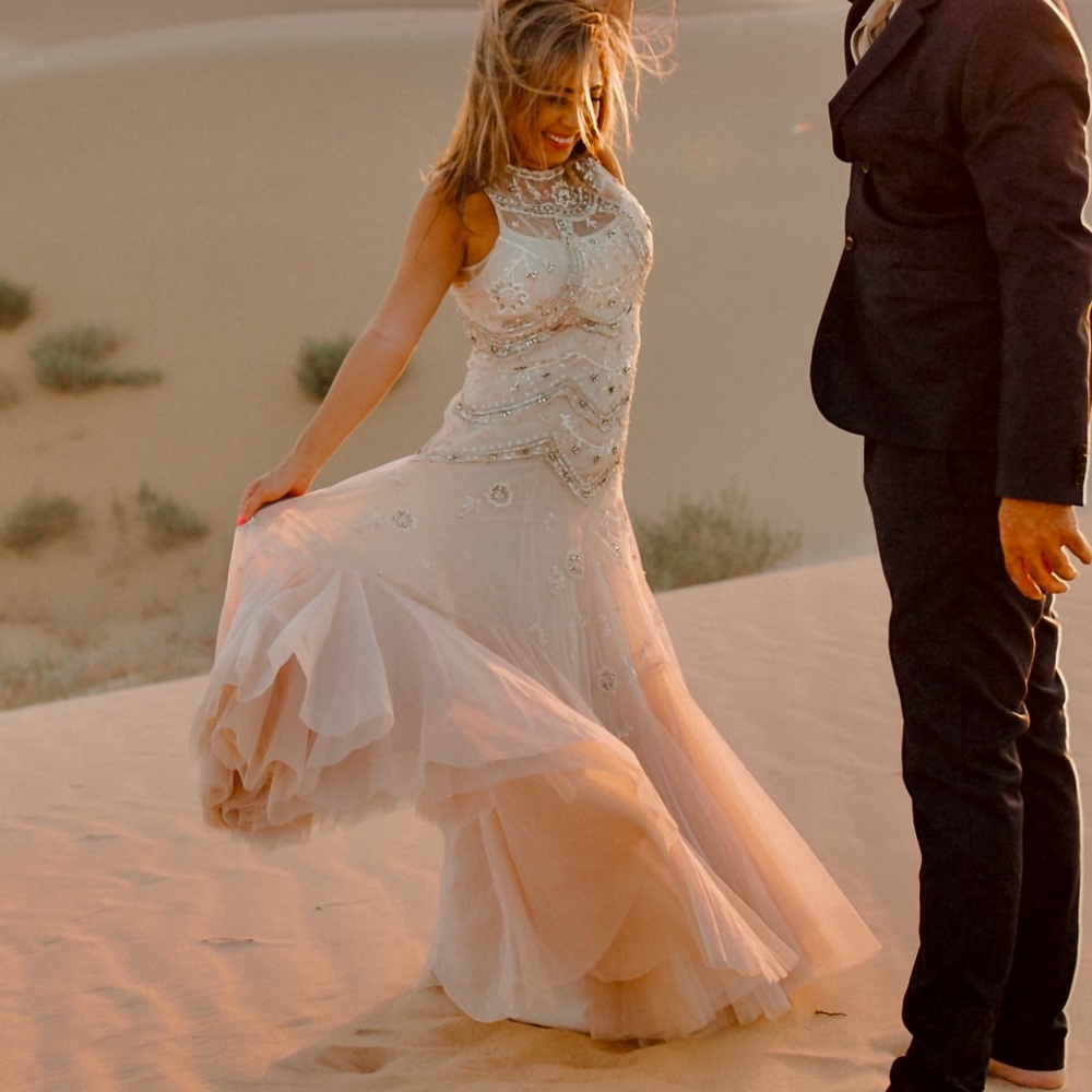 Needle & Thread London blush ombré gown beaded